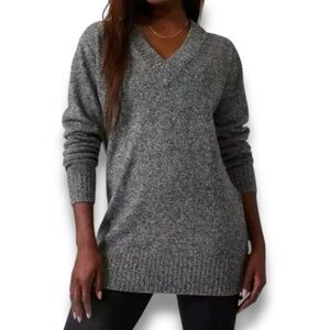 Athleta Black Gray Vital‎ V-Neck Tunic Sweater Wool Cashmere Blend Size M
